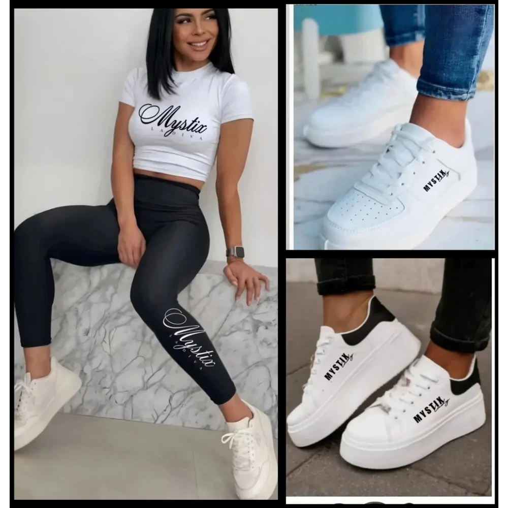 Mystix Lixy fehér póló fekete leggings szett-AJÁNDÉK CIPŐVEL